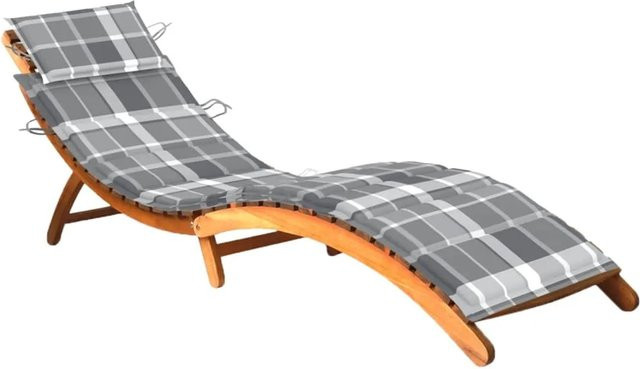 vidaXL Sonnenliege aus Akazie Massivholz mit grauer Auflage, B/T/H: 184 x 55 x 64 cm - Bild 1