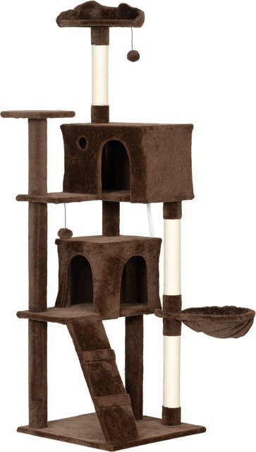 PawHut Kratzbaum für Katzen in Braun mit Hängematte, 2 Höhlen, Leiter und Sisalpfosten, Höhe: 180 cm - Bild 1