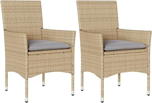 vidaXL Gartenstühle Set aus 2 Stück in Beige aus PE-Rattan mit UV-beständigen Kissen und Armlehnen - Bild 1