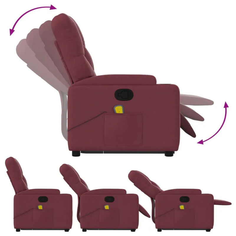 vidaxl Aufstehhilfe Massagesessel für Senioren, verstellbar, Rot, Stoffbezogen - Bild 7