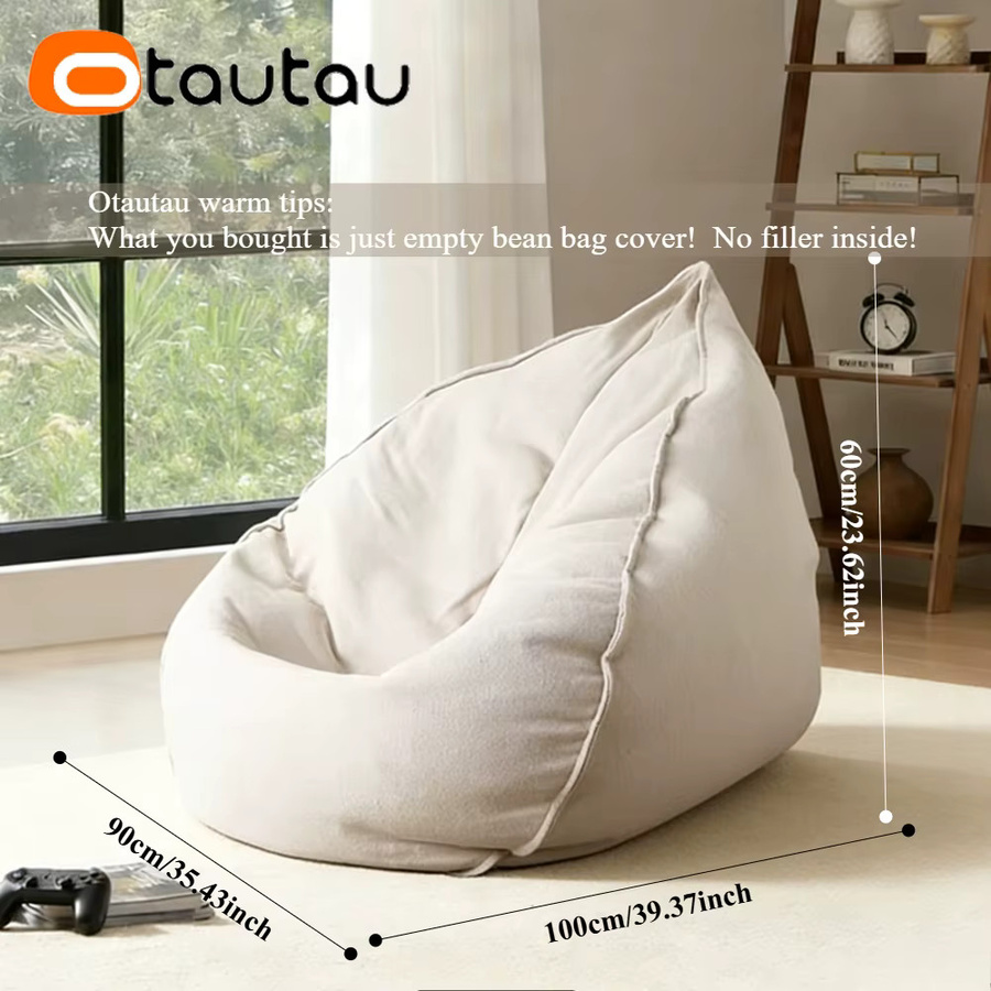 OTAUTAU Sitzsackbezug aus reiner Baumwolle für Chaiselongue-Eckhocker, Beige/Weiß - Bild 2