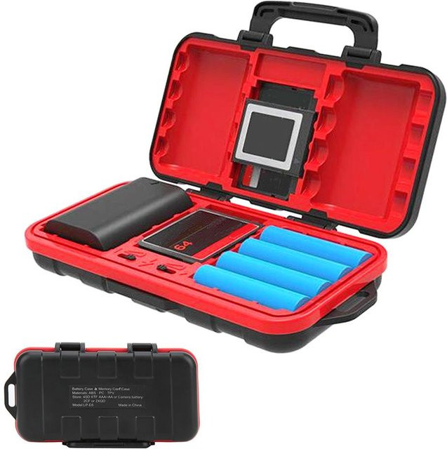 Koogeelife Sturzfest und Wasserdichte Aufbewahrungsbox für Kamera Akkus und Speicherkarten, Farbe: Schwarz, kompatibel mit NP FW50, NP FZ100, LP E6 und LP E8 - Bild 1