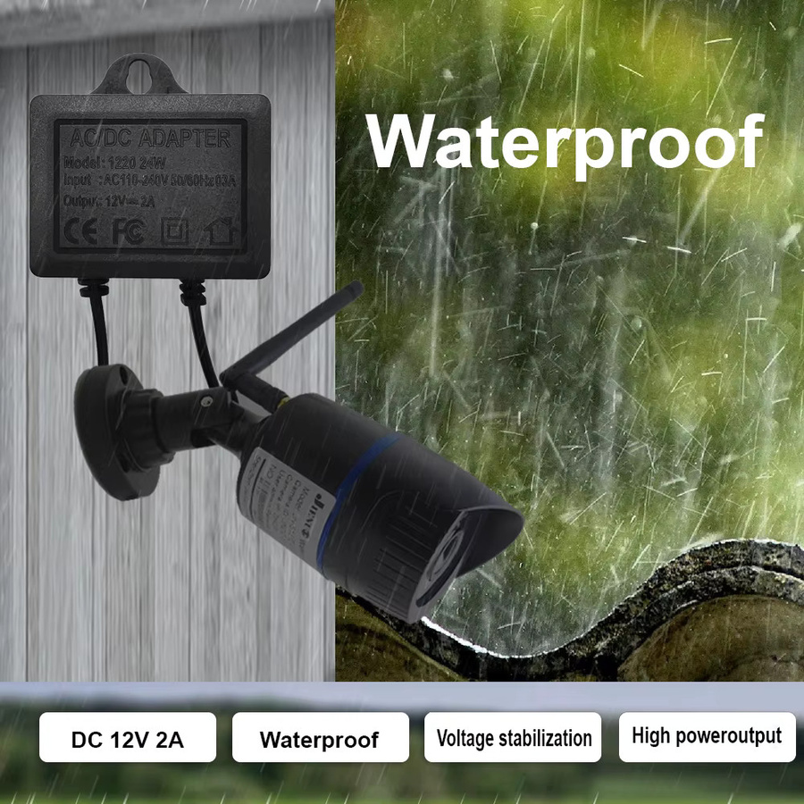 JIENUO Wasserdichtes Netzteil DC 12V 2A mit EU-Stecker für CCTV Sicherheitskameras, NVR, DVR und Router, Schwarz - Bild 3