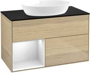V&B Waschtischunterschrank Finion 100 in Weiß mit Eichenholz, Breite: 100 cm, Tiefe: 50,1 cm, Höhe: 50,1 cm - Bild 1