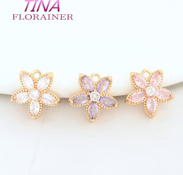Florainer Tina Blumen Charms Anhänger, Messing, Gold, 15 mm - Bild 1