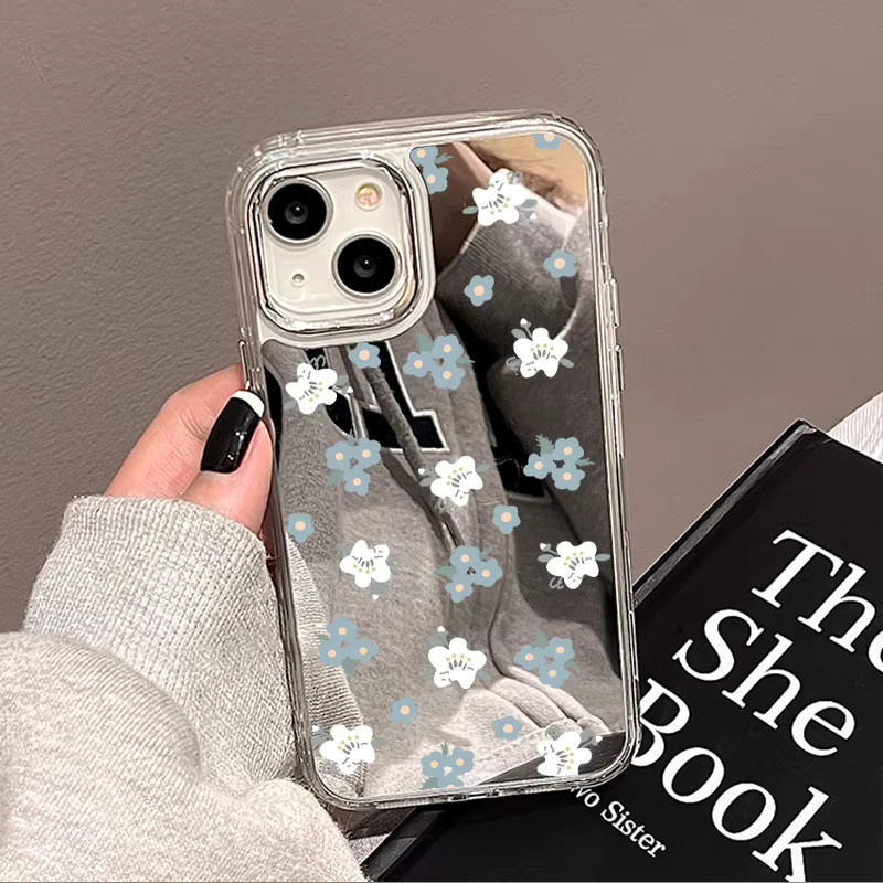 Kardeem Spiegel Handyhülle mit Blumenmuster für iPhone 11 12 13 14 15 Pro Max XR XS in Multicolour, stoßfeste Silikon Schutzhülle - Bild 2