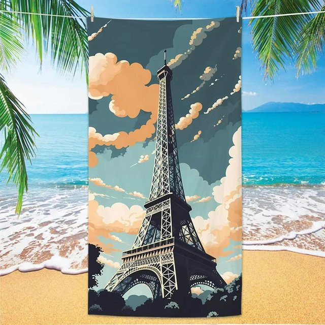 JMG Household Supplies Eiffelturm Strandtuch aus Mikrofaser, Digitaldruck, schnelltrocknend und sandfrei, Mehrfarbig, B/H: 50 x 100 cm - Bild 1