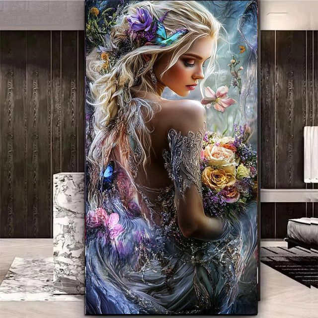 Mrs.Guo Diamant-Malerei-Set Fantasy-Blumen Mosaik für Erwachsene mit runden Steinen - Bild 1