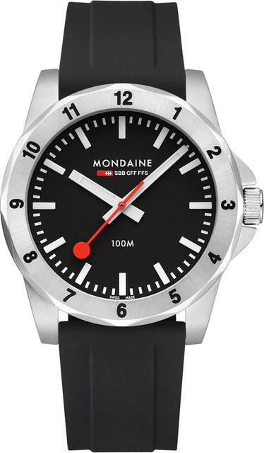 Mondaine Herrenuhr, Quarz, Edelstahl, 42 mm, Silikon, Schwarz, 10 ATM - Bild 1