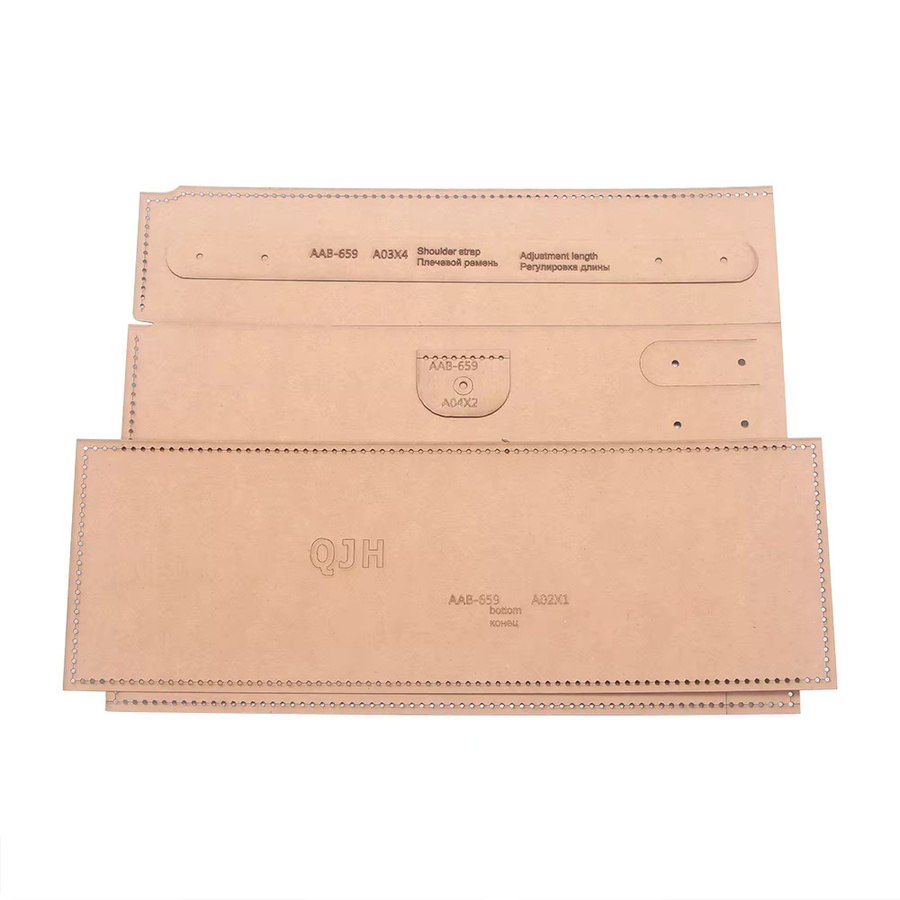 QJH DIY-Kraftpapier-Vorlagen für handgefertigte Leder-Umhängetaschen mit Designmuster und Lochlöchern in Braun - Bild 2