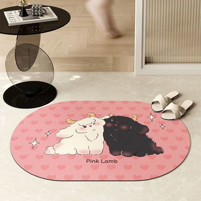Niedliche Cartoon Fußmatte für das Badezimmer, Rosa Liebe, grau, B/B: 40 x 60 cm - Bild 1