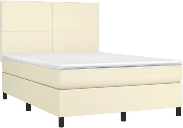 vidaXL Boxspringbett mit Matratze in Beige aus Kunstleder und Stoff, Hybrid-Design mit Taschenfederkern, B/T: 140 x 190 cm - Bild 1