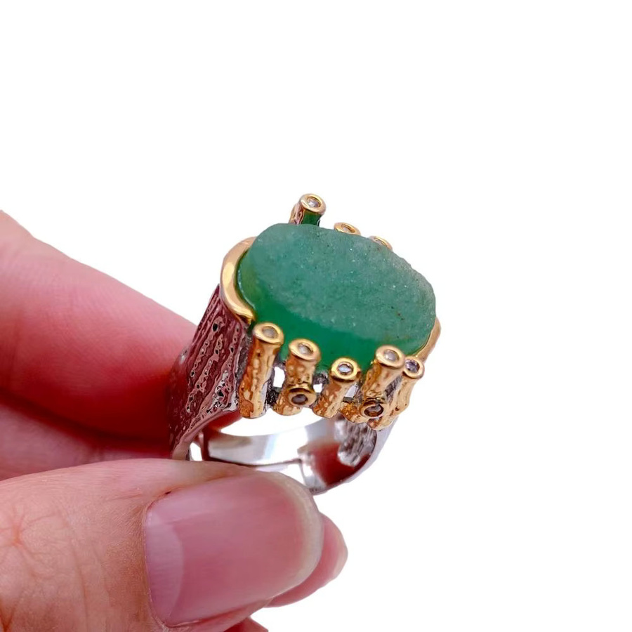 KAKAIBAGEMS Ring, natürlicher grüner Fluorit, vergoldet, verstellbar - Bild 2
