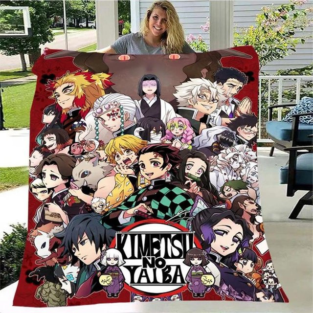 YunhengTechnology Kamado Nezuko Decke mit 3D-Comic-Print für Kinder, flauschig, Mehrfarbig, B: 80 cm, L: 120 cm - Bild 1