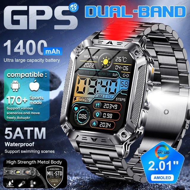 GUHUAVMI Smartwatch, GPS, Edelstahl, Schwarz, 5 ATM, Herren - Bild 1