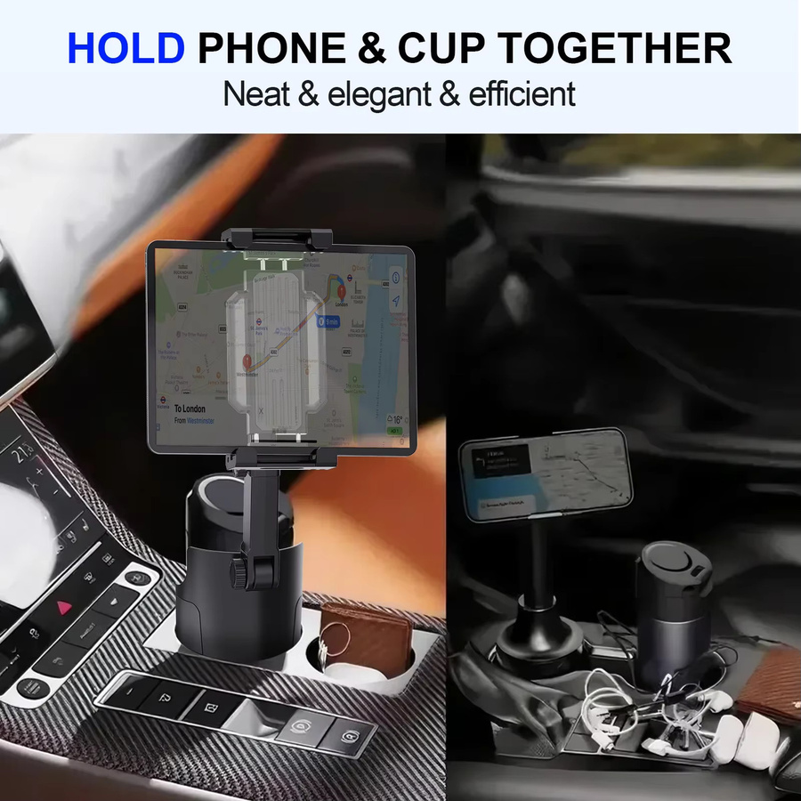 Homhu 3-in-1 Auto-Becherhalter mit Tablet- und Smartphone-Halterung sowie Mikrofasertuch, 360-Grad-Drehung, in Schwarz oder Orange - Bild 3