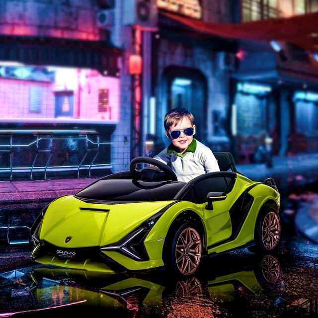 HOMCOM Lamborghini Kinder Elektroauto mit Licht und Sound, Grün - Bild 1