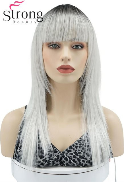 StrongBeauty Haarperücke, Ombre, silbrig-weiß-blond, mit Pony, Damen - Bild 1