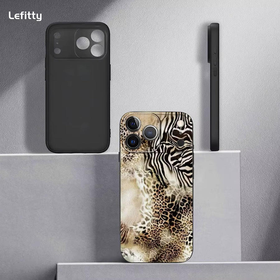Leopard Print Handyhülle für iPhone 11 bis 17 Pro Max Plus Mini in Schwarz Matt Soft Shell - Bild 4