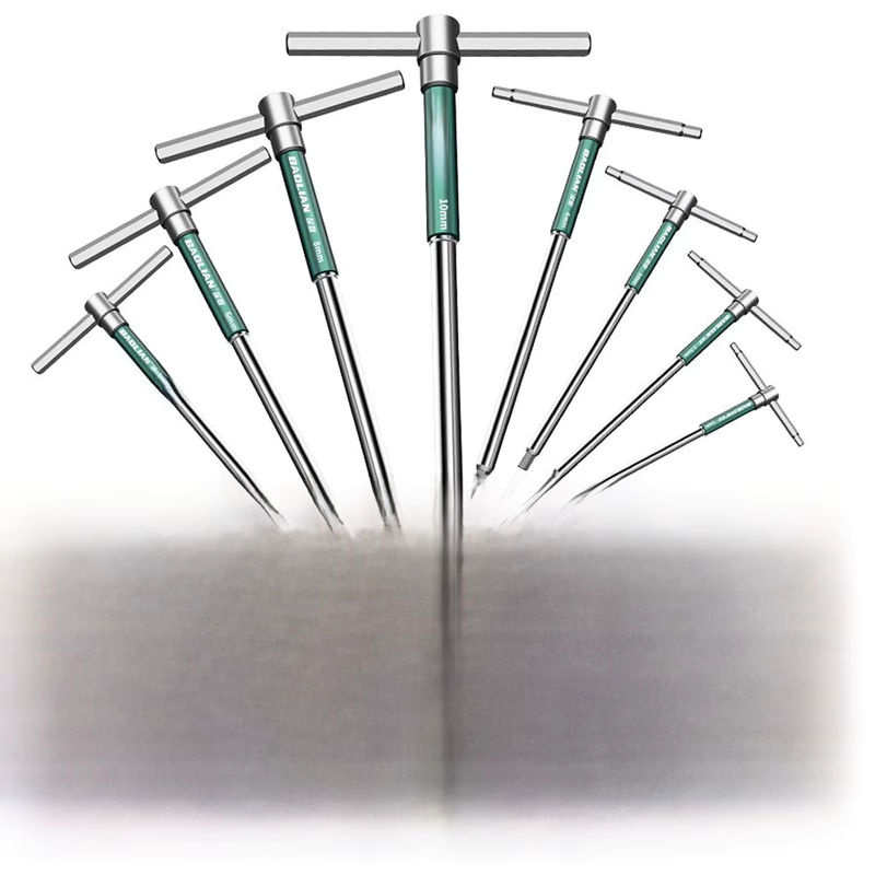 Torx-Schraubendreher Set in T-Form mit verschiedenen Größen von 2 mm bis 10 mm, silberfarbener Chromschlüssel für Handarbeit - Bild 5
