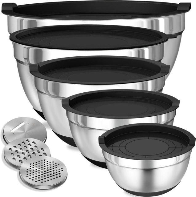 8-teiliges Edelstahl Rührschüssel-Set von Bestbags mit luftdichten Deckeln in Schwarz und Grau - Bild 1