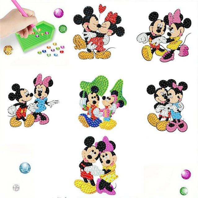 6 Stück Mickey Minnie Serie Diamond Painting Kühlschrankmagneten für Erwachsene und Anfänger von Happy Diamond Art in Schwarz - Bild 1