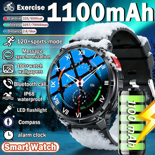 BOXUXING Smartwatch, GPS, Silikon, Schwarz, Rund - Bild 1