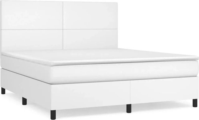 vidaXL Boxspringbett mit Matratze in Weiß aus Kunstleder, B/T/H: 180 x 200 x 128 cm - Bild 1