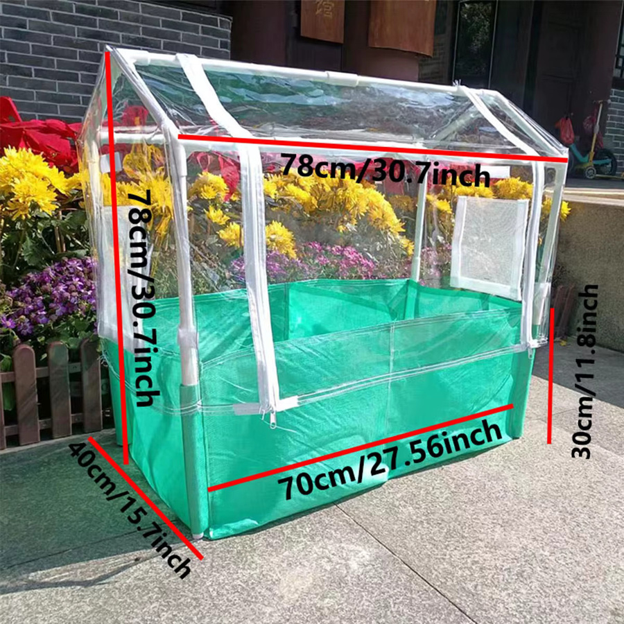 Rechteckiges Setzlingsgewächshaus Set mit Gestell, PE-Wachstumsbeuteln, PVC-Wärmeabdeckung und Polyester-Insektennetz in Grün und Transparent, B/T/H: 40 x 40 x 30 cm - Bild 2