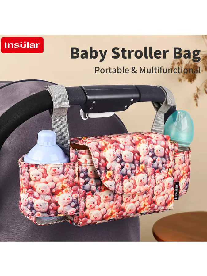 Insular Windeltasche für den Kinderwagen mit Organizer und Flaschenhalter in Pink und Multicolour - Bild 3