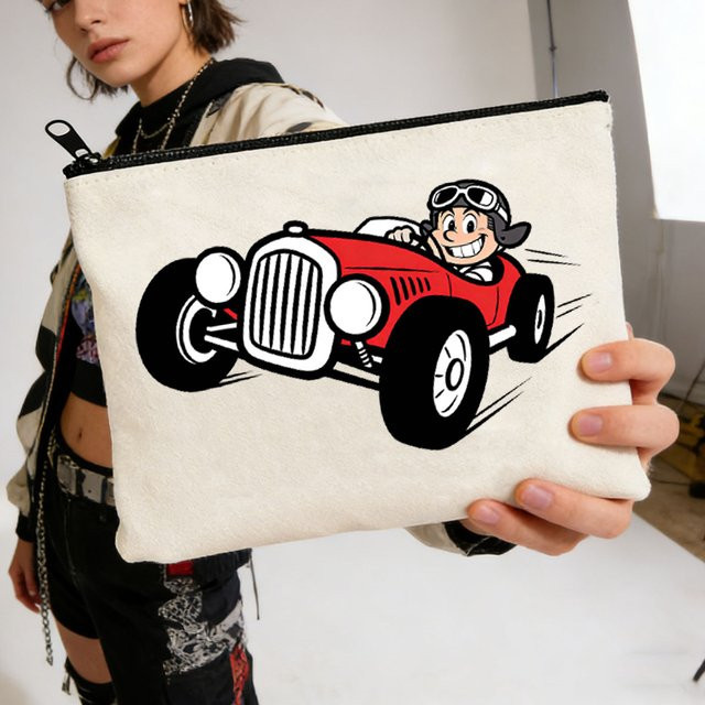 Multifunktionale Leinwand-Stifttasche im Racing-Design, weiße Textiltasche mit Reißverschluss - Bild 1