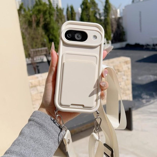 Portemonnaie-Gurt-Hülle für Google Pixel 10 9 8 7 Pro XL mit Kartenfächern und Crossbody-Lanyard aus weichem TPU in Beige - Bild 1