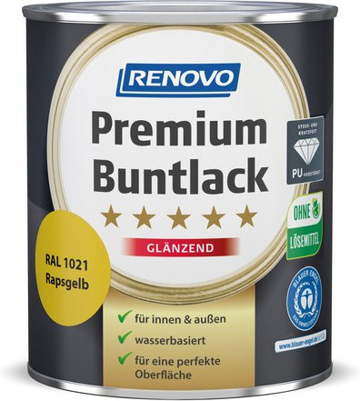 RENOVO Buntlack für Holz in Gelb, wasserbasiert, wetterfest und kratzfest, glänzend, 0,75 l - Bild 1