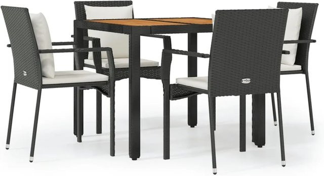 vidaXL 5-teilige Garten-Essgruppe aus Poly-Rattan und massivem Akazienholz in Schwarz mit Kissen - Bild 1