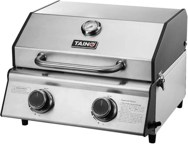 Taino Platinum Compact Tischgrill Gasgrill mit 2 Brennern aus Edelstahl in Silber - Bild 1