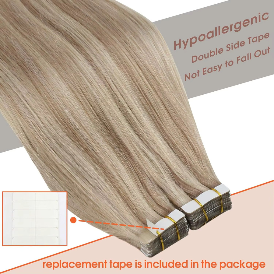 CC YOUNG Tape-in-Haarverlängerungen Echthaar, Aschblond und Hellblond, 50 g - Bild 4