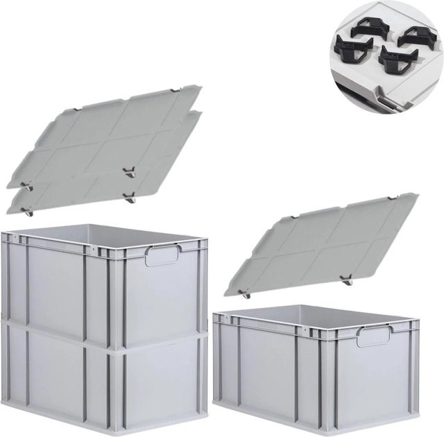 PROREGAL Spar Set mit 3x Eurobox Nextgen Economy inklusive Auflagedeckeln und 4x Schiebeschnappverschlüssen, Schwarz, H x B x T: 32 x 40 x 60 cm - Bild 1