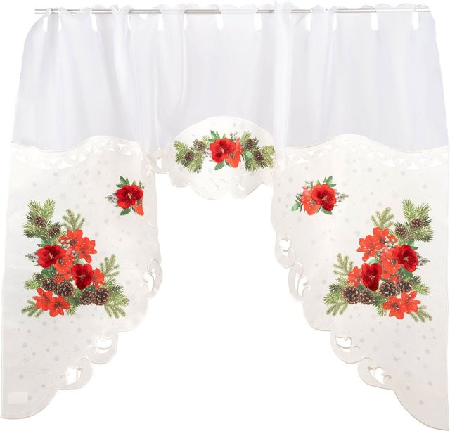 M-Bogen-Gardine Amaryllis von viva domo in Weiß mit floralem Muster und transparentem Stoffpanel - Bild 1