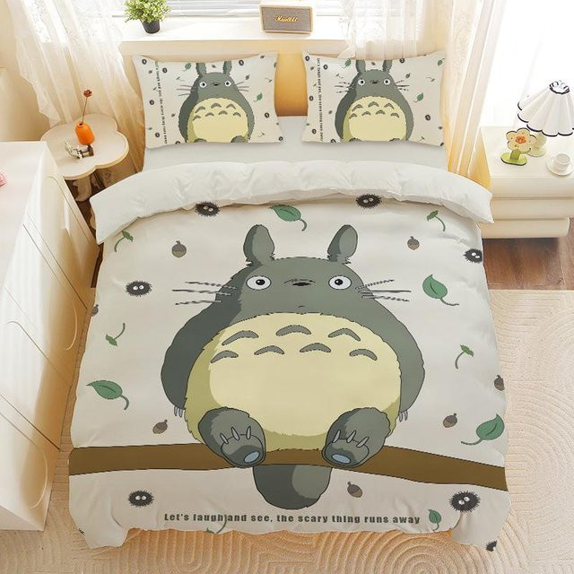 Flylo Bettwäsche-Set mit Cartoon-Aufdruck Mein Nachbar Totoro für Kinder in Grau, B/H: 155 x 220 cm - Bild 1