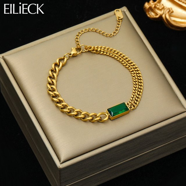 EILIECK Armband, Edelstahl, Grün Kristall, Damen - Bild 1