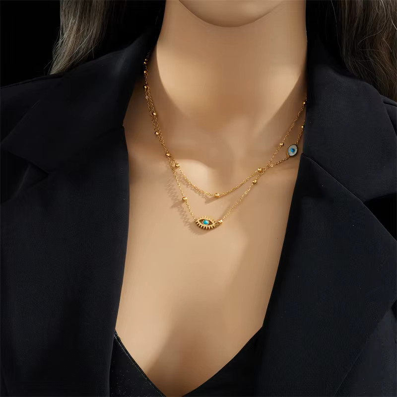 DIEYURO Halskette Multilayer 2in1 Auge Anhänger, Edelstahl, Gold, Damen - Bild 3