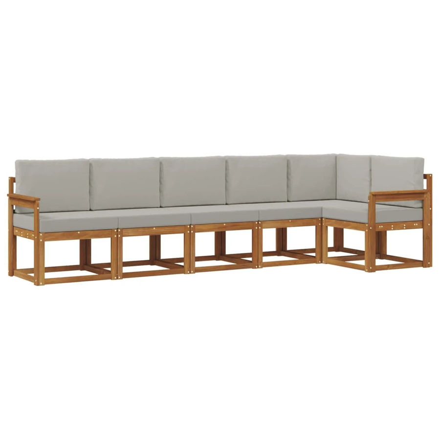 vidaXL Outdoor-Sofagarnitur in L-Form aus massivem Akazienholz mit Kissen, Natur und Hellgrau - Bild 2