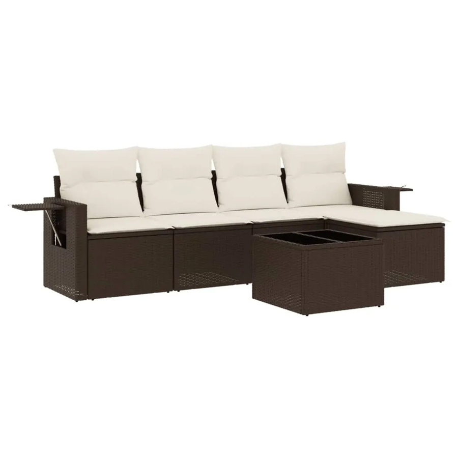vidaXL 6-teilige Garten-Sofagarnitur aus braunem Poly-Rattan mit Kissen aus Polyester und pulverbeschichtetem Stahl - Bild 2