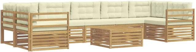 vidaXL Outdoor-Sofagarnitur aus Massivholz Akazie in L-Form mit 8 Teilen, Weiß und Beige - Bild 1