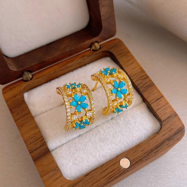 Lucky Star Jewelry Ohrringe, 14K vergoldet, blaue Zirkonblumen, Damen - Bild 1