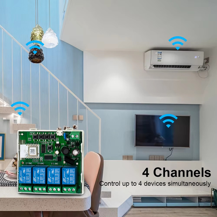 Scimagic-RC 4CH Zigbee Smart Life Gateway Switch Modul in Weiß für Tuya APP, SmartThings und MQTT, 1/2/4 Kanal RF433 Relais für 12V 24V 32V 220V - Bild 4