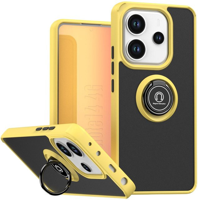 Xiaomi Redmi Note 14 4G Armor Hülle mit Ringhalter in Gelb Matt und Stoßfestem Schutz - Bild 1