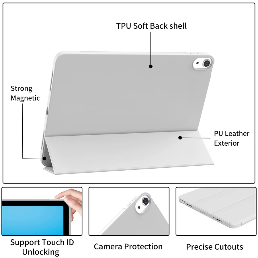 Tzion Flip Smart Cover Silikonhülle für iPad Air 4. 5. 6. 7. 8. Generation sowie iPad Air 10.9 11 M4 M3 M2 in Grau oder Weiß - Bild 2