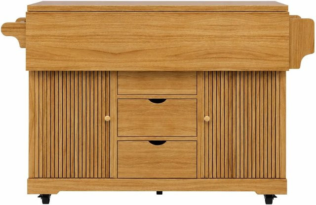 Merax Servierwagen mit Klapptisch und Schubladen in Dunkelbraun, B/T/H: 95 x 50 x 80 cm - Bild 1