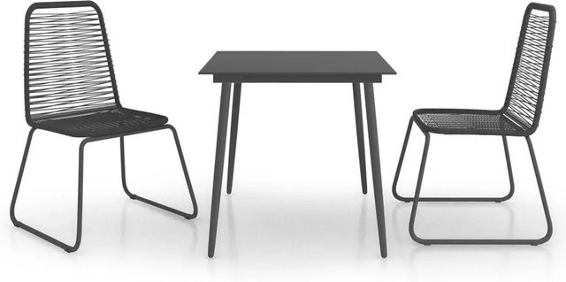 Furnicato 3-tlg Garten-Essgruppe aus PVC-Rattan und Glas in Schwarz, B/T/H: 110 x 80 x 80 cm - Bild 1